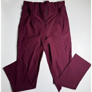 Womens Burgundy High-Waisted Pants With Belt Size XL Windsor Cotton Blend Straig